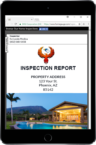 iPad tablet showing an online home inspection report